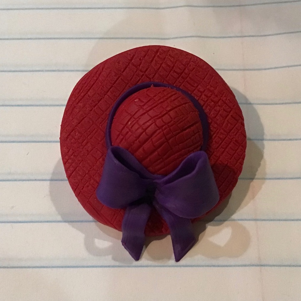 New red hat purple bow tac pin